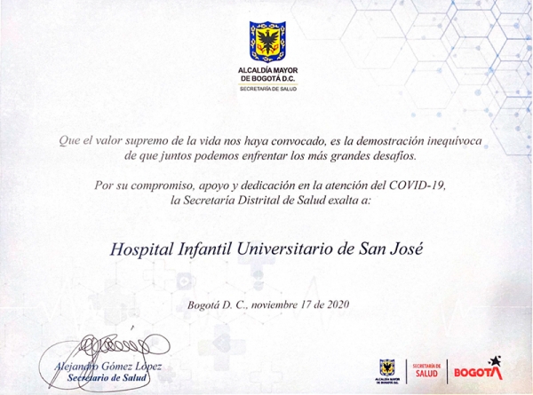 Bogotá reconoce y agradece nuestra gestión durante la pandemia #GraciasfamiliaSanJosé